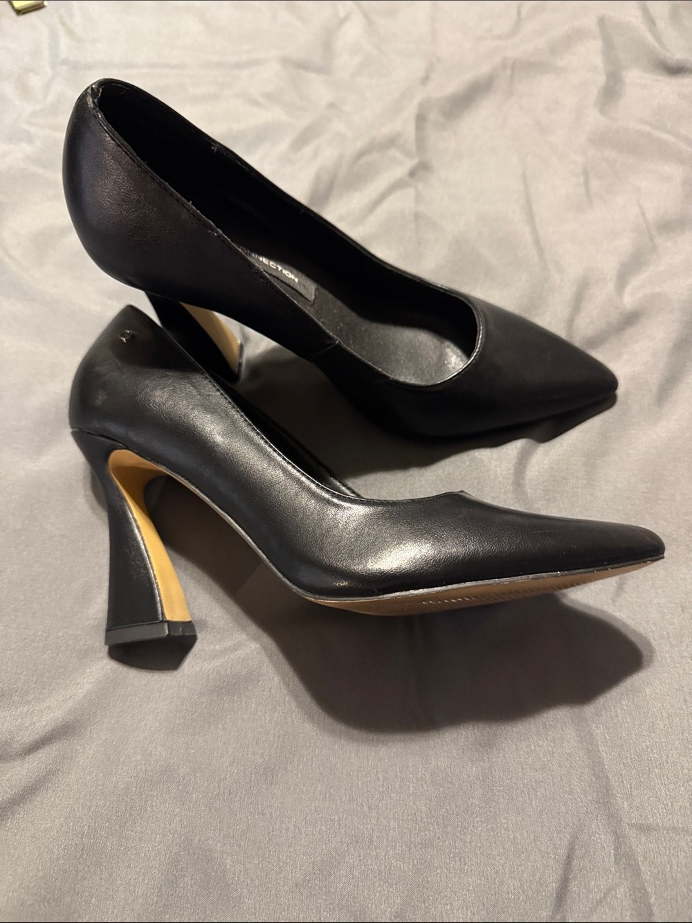French Connection Black Pointed Toe Leather Pumps with Sculpted Heel